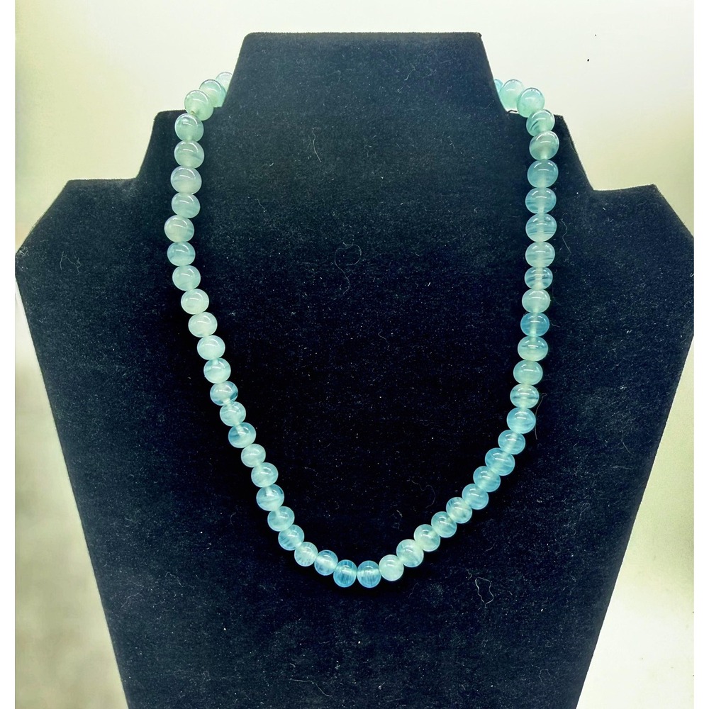 Lia Sophia Kiam Family Strand Necklace Light Blue Translucent Glass Beads 16"
